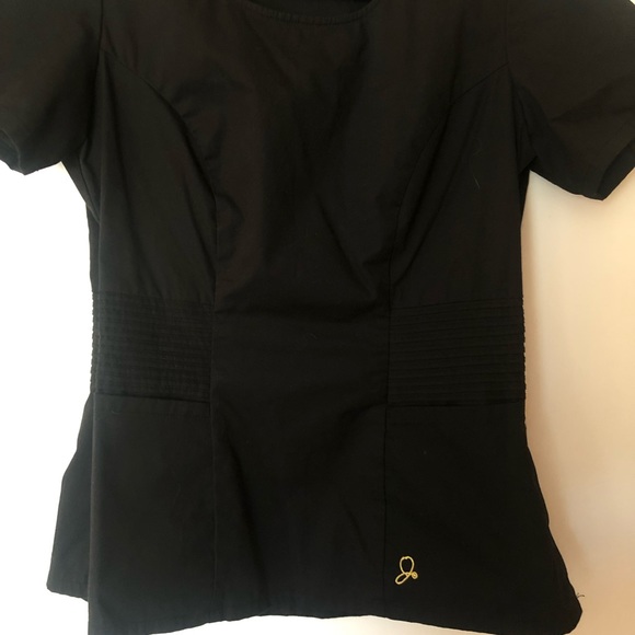 Jaanuu Black Scrub Top small black with gold side zipper - Picture 2 of 3